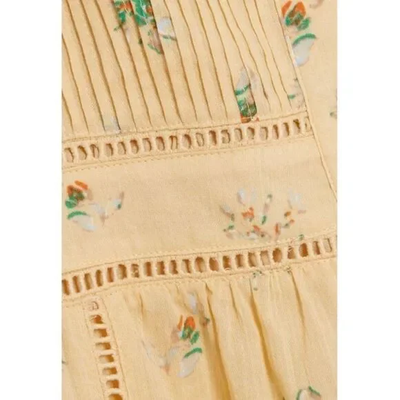 Joie Dress Sz 0 Yellow Floral Cotton Guaze Pintuck Button Front Cottagecore NWT - Picture 14 of 14
